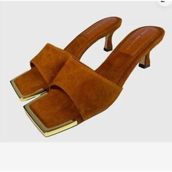 NWT Good American Women's Suede Tobacco Slides Sz 8.5 - Picture 2 of 3